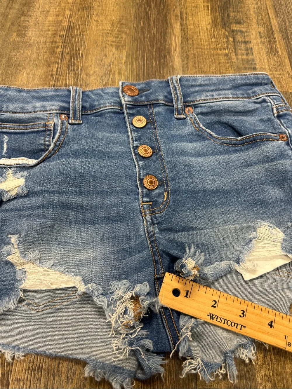 American Eagle Outfitters Blue Distressed High-Rise Denim Shorts Buttonfly